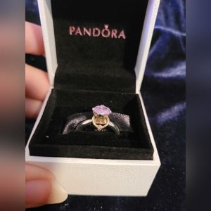 Retired Pandora amethyst 14ct gold halo ring- 7.5